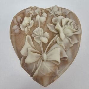 Vintage Avondale Crushed Glass Heart Floral Ribbon Bow Trinket Jewelry Box